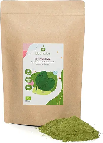 Espinaca Orgánica en Polvo (500g), Espinaca Molida, 100% Natural, Suavemente Molida, Especia sin Aditivos, Especia Vegana  