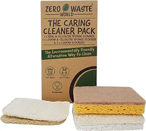 Esponja Natural Zero Waste World, Respetuosa con el Medio Ambiente, Productos de Limpieza Naturales para el Hogar, Antiarañazos. Paquete Limpiador  