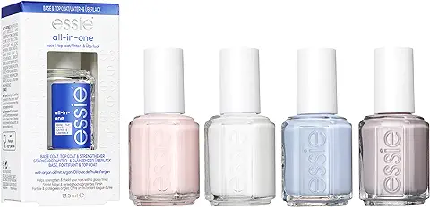 Essie Juego de Esmalte de Uñas para Mujer, Colores Favoritos, para Uñas Intensas, Esmalte de Uñas sin Puntada + agua Saltwater Happy + Blanc + Ballet Slippers + Base/Top Coat All-on-one, 5 x 13,5 ml  