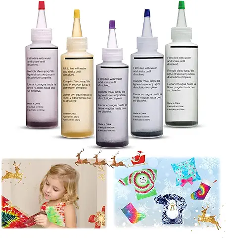Essort Tie-Dye Kit Tinte para Ropa 5 Colores Juego de Teñido Anudado, Tela Pinturas, Actividades del Campus, con Guantes y Gomas  