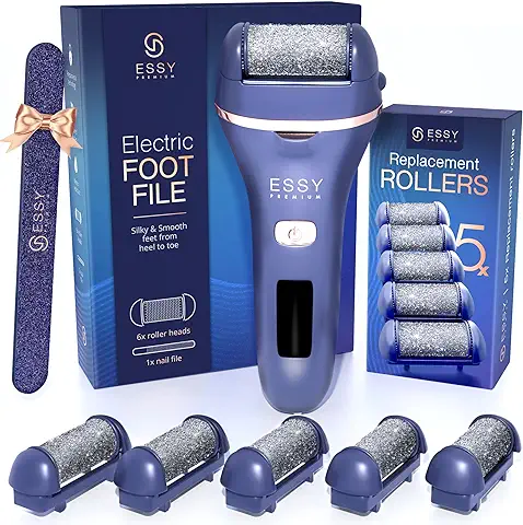 Essy Lima Eléctrica Quita Durezas para Pies, Exfoliante y Pulidor de Callos Recargable para una Pedicura Profesional, Cuidado Talon con 5 Rodillos de Recambio  