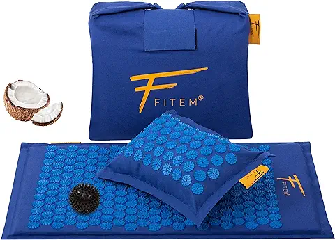 Esterilla de Acupresión y Cojín Fitem, Relleno de coco 100 % Natural, Masajea, Alivia el Dolor de Espalda y Cuello, la Ciática, Relaja los Músculos, Masajea, Relaja y Reduce el Insomnio.  