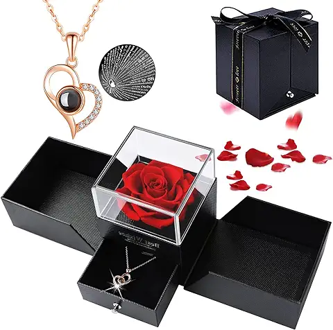 Eterna Mano Rosa Preservada con Amor, Rosa con Ramillete de Cristal Tarjetas de Felicitación para Regalos San Valentin Aniversario Cumpleaños tu Mujer Madre Novia  