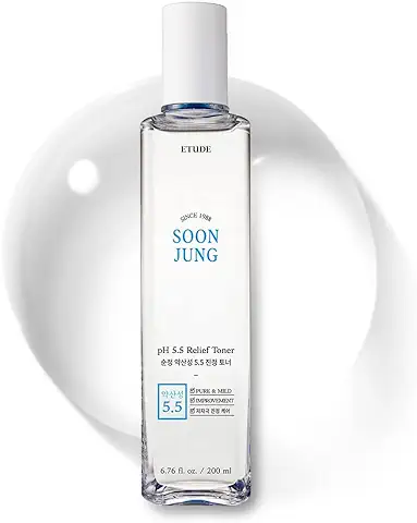 Etude House Soonjung PH5.5 Relief Toner 200ml (Nueva Versión); Solución para el Cuidado de la Piel; Tóner de PH bajo para Pieles Sensibles; No Comedogénico, Hipoalergénico y sin Fragancia.  
