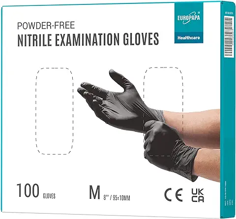 EUROPAPA 100 Guantes De Nitrilo Desechables, Guantes Desechables, Guantes De Examen, Guantes De Nitrilo, Sin Polvo, Sin LÁTex, No EstÉRiles, Sin LÁTex, Guantes Disponables (M, Negro)  