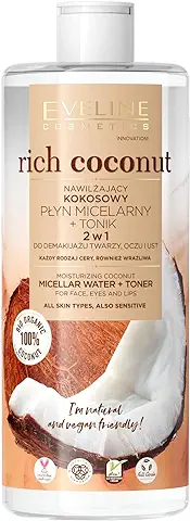 EVELINE COSMETICS Agua Micelar de Coco Rica + Tónico Hidratante 2 en 1 para Todo Tipo de Piel Desmaquillador Producto de Base Orgánica Fórmula Vegana 96% Natural Día y Noche 500ml  