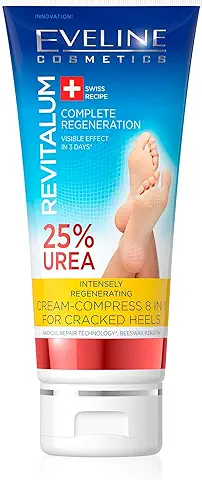 Eveline Cosmetics Revitalum Crema-compresa para Talones Agrietados 8 en 1 | 75 ML | Crema Hidratante para Pies Tratamiento Talones Agrietados | 25% UREA | Extracto de Menta Refrescante  