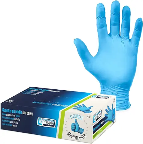 EXBRIECO, Guantes Desechables de Nitrilo, 100, 200, 500 o 1000 Pares, Sin Látex ni Polvo, Guantes de Sanitarios, Protección Química, Anti Gérmenes, EPI, Dedos Texturizados, Guantes de Limpieza, Azul.  