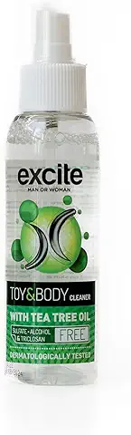 EXCITE Limpiador Desinfectante para copa Menstrual y Accesorios íntimos de Silicona. Un Limpiador Antibacteriano y Antiséptico con Aceite de Árbol de Té. Sin Alcohol ni Sulfatos. 100ml  