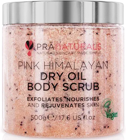 Exfoliante corporal PraNaturals de Sal rosada del Himalaya 500g, rico en vitaminas y minerales nutritivos, elimina las células cutáneas muertas y rejuvenece la piel, apto para todo tipo de piel.