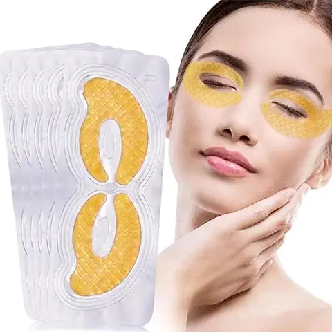 Eye Mask, Máscara para los Ojos, Parches para los Ojos, Ojos Parches, Under Eye Pads, 24K Gold Eye Mask, Contorno de Ojos Antiarrugas, Anti edad para Ojeras,bolsas,patas de Gallo e Hinchazón, 5 Pares  