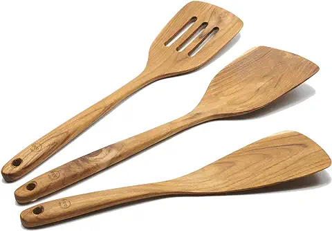 FAAY Espátulas de Madera 3 en 1, Utensilios de Cocina, Utensilios de Cocina, Utensilios 100% Saludables de Teca de Alta Resistencia a la Humedad, Espátula de Madera Ecológica para Utensilios  