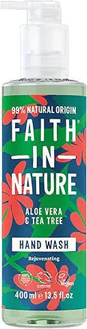 Faith In Nature Jabón Líquido de Manos Natural de Aloe Vera y Árbol del Té, Rejuvenecedor, Vegano y No Testado en Animales, sin Parabenos ni SLS 400 ml  
