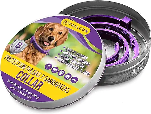 FALLCON F Collar Antiparasitos Perros Natural Repelente Frente a Pulgas,Garrapatas y Mosquitos,Tamaño Ajustable e Impermeable para Mascota Pequeño Mediano Grandes (Morado)  