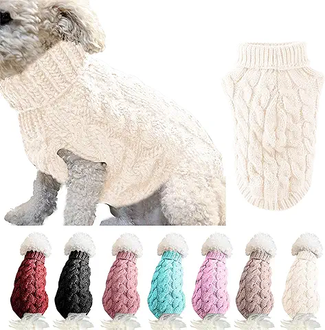 FAMKIT Abrigo de Punto con Cuello Alto para Perros y Mascotas, Ropa para Perros y Mascotas Prendas de Punto (Solo Apto para Perros Pequeños o Medianos/Perros Grandes no Compre) White,L  