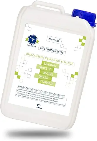 Famvis Jabón para Suelos de Madera, Limpiador de Suelos de Madera, Cuidado de Limpieza en Suelos como Parqué Laminado, un Concentrado de agua de Limpieza, Cantidad de 5 Litros, Producto de la  