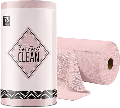 Fantasticlean Paño de Limpieza de Microfibra, 75 Unidades por Rollo Paños de Microfibra Rasgable, Trapos Reutilizables y Sin Pelusas, para el Coche, la Cocina y el Hogar 30x30cm-Rosa  