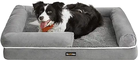 FEANDREA Cama Ortopédica para Perros, Sofá, Cama para Mascotas, Acolchado Suave, Bordes Elevados, Funda Extraíble y Lavable, M (91 x 71 x 25 cm), Antideslizante, Gris Claro PGW076G02  