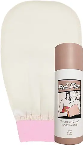 Feel Fine - Guante Exfoliante Turco para el Cuerpo y la Cara, 100 seda de Seda, Exfoliante para el Cuerpo, Brillo Natural, para Mujeres, Hombres, Ducha, spa, Color rosa Claro  