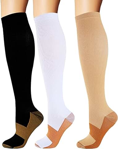 Feifanshop 3 Par Calcetines de Compresión, para Hombre y Mujer, Deporte, Running, Correr, Varices, Circulación Sanguínea, Recuperación, Embarazo, Vuelos, Dolor de Espinillas y Piernas  