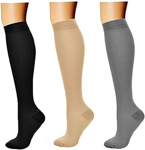 Feifanshop 3 Par Medias de Compresión Calcetines de Compresión para Hombres y Mujeres Varices Running Recuperación Muscular Reduce Fatiga Mejorar Circulación Sanguínea  