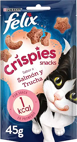 Felix Purina Crispies, Snack, Premio para Gato con Salmón y Trucha, 8 Bolsas de 45g  