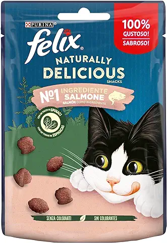 Felix Purina Naturally Delicious, Snacks, Premio para Gato con Salmón, Bolsa de 50g  
