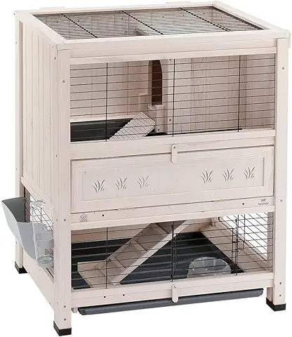 Ferplast Conejera de Interior Cottage Mini, Conejillos de Indias, Jaula para Conejos, Madera Resistente, Estructura de Dos Pisos, Accesorios Incluidos, 78,5 x 59,5 x h 94 cm  