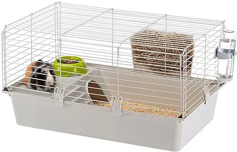 Ferplast Espaciosa Jaula para Conejillos de Indias CAVIE 80, Sistema de Cierre de Seguridad, Accesorios Incluidos, de Alambre Pintado Gris y Plástico, 77 x 48 x h 42 cm  