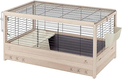 Ferplast Jaula de Madera para Conejos Arena 100, Conejillos de Indias, para Pequeños Animales, Conejera con Accesorios Incluidos, 100 x 62,5 x h 51 cm Negro  