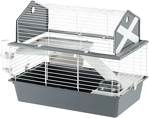 Ferplast Jaula para Conejos y Pequeños Animales BARN 80, 2 Pisos, Techo Abrible, Accesorios y Adhesivos Incluidos  