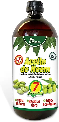 FERTIBONO Aceite de Neem, Extraído Únicamente de Semillas - (250ml) - 100% Puro y Natural - Máxima Concentración y Efectividad para Huertos, Residuo Cero.  