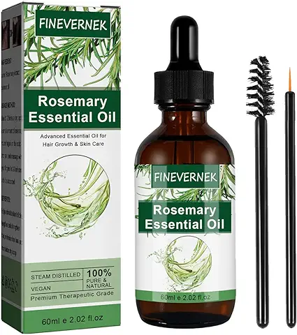 FINEVERNEK Aceite Esencial Romero Cabello, Aceite de Romero para el Crecimiento del Cabello, Aceite Romero Pelo 100% Puro y Natural para Cuidado de la Piel, Aceite para Crecimiento del Cabello-60ml  