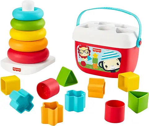 Fisher-Price Primeros Bloques para Bebé y Pirámide Apilable Ecológicos, para Bebés +6 Meses (Mattel GRF11)  