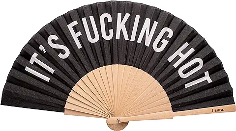 FISURA – Abanico p*to Calor. Abanico Original con Mensaje en Español o Inglés. Abanico de Madera Moderno y Colorido. 42,5 x 23 cm. Madera y Textil.     
