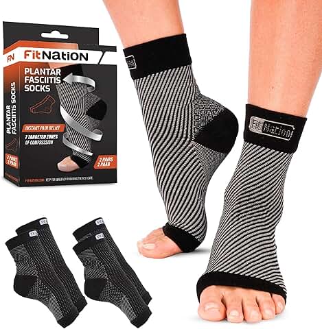 FIT NATION Calcetines Compresivos para Mujer y Hombre. Ideal para el Alivio de Fascitis Plantar y el Soporte del Tobillo. 2 Pares de Calcetines Compresivos por pack  