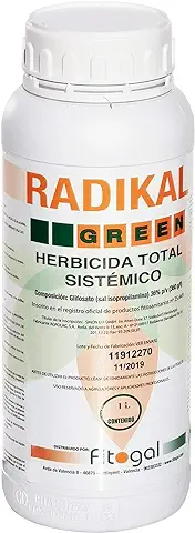 Fitogal Radikal Green Ultra Plus. 1 Litro. Herbicida Profesional Apto para Jardineria Domestica de Acción Total Sistémico no Residual para el Control de Malezas. Glifosato Concentrado 36%  