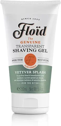 Floid Vetyver Splash Gel Afeitar Transparente (150 ml), Crema Afeitar con Glicerina para Proteger e Hidratar la Piel, Jabón Afeitar Suave de Aroma Energizante  