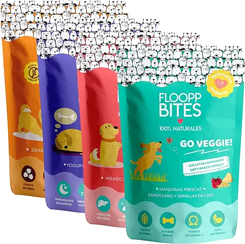 FlooppBITES Chuches para Perros - Snacks para Perro - Galletas Perro 100% Naturales - Premios y Golosinas - Alimento Complementario Perros - Pack 4 Variedades (Total 400gr.)  