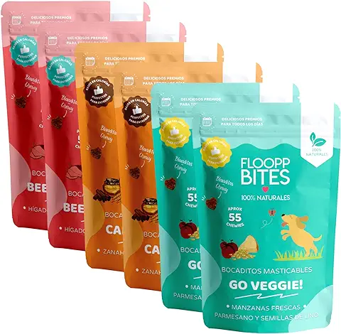 FlooppBITES Soft Snacks para Perros 100% Naturales - Chuches para Perros - Premios y Golosinas - Alimento Complementario Perros - Textura Masticable - Pack Sabores Variados (300gr.)  