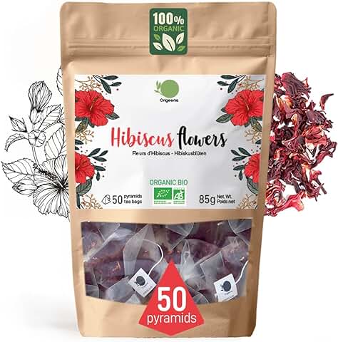 Flor de Jamaica BIO, 50 Bolsitas de té | Flor de Hibisco Ecológico por Te Frio, Agua de Jamaica, Infusion | Te de Hibisco Organico por Dieta Detox Drenante  