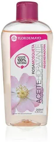 Flor de Mayo - Aceite Rosa Mosqueta y Almendras Dulces - Ingredientes Naturales y Vitamina E - Loción Hidratante Ideal para Cuerpo, Quemaduras, Cicatrices, Acné y Estrías - 200 ml  