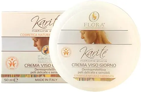 FLORA Karité - Crema Facial de Día, 50 ml BDIH para el Cuidado Facial Dermoprotector, Ideal para Pieles Delicadas y Sensibles con Efecto Nutritivo Elástico e Hidratante  