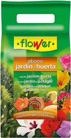 Flower - Abono Organo-Mineral para Huerta y Jardín | Con Humus Beneficioso | Ideal para Todo Tipo de Plantas | Formato Granulado, No Aplica, 21x7x42.5 cm, Abono Sólido  