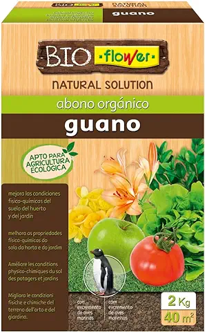 Flower - Abono Orgánico Guano 100% Natural de 2 Kg | Apto para Agricultura Ecológica | Fertilizante con Nitrógeno, Fósforo y Potasio | Abono Sólido, 20.4x7.5x31 cm  