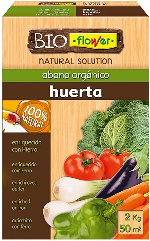 Flower - Abono Orgánico Huerta de 2 kg | Abono para Huerto y Jardín | Evita Pérdida de Agua y Nutrientes | Para Todo Tipo de Plantas, Tamaño 20.4x7.5x31 cm, Abono Sólido  