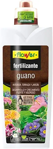 Flower - Fertilizante Guano 100% Natural, 1L | Oro Natural para Desarrollo Enérgico | Nutrientes para Todas Plantas | Sin Color, 10.5x6.2x28.5 cm, Abono Líquido  