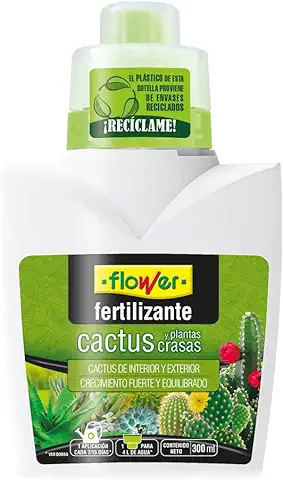 Flower - Fertilizante Líquido para Cactus y Plantas Crasas | Crecimiento Fuerte y Equilibrado | Con Aminoácidos Naturales | Evita Pérdida de Elasticidad, 300 ml, 9.3x6.2x15.2 cm, Abono Líquido  