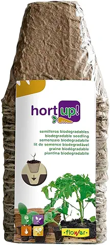 Flower - Semilleros Biodegradables Cuadrados 100% | Plantables Directamente Tras Germinar la Semilla | 18 Unidades, Marron, 8x8 cm, Papel Biodegradable  