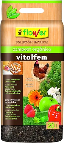 Flower - Vitalfem Compost Orgánico Bioflower | Fuente de Proteínas y Minerales | Mejora los Rendimientos del Cultivo | Producto 100% Natural, No Aplica Color, 30x6x55 cm Size, Sustrato Material.  